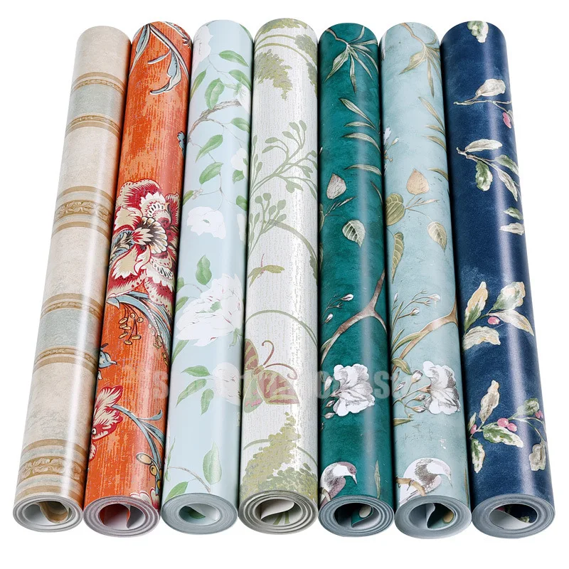 

American style non woven fabric retro self adhesive wallpaper 3D garden flower bedroom living room wallpaper Roll wallpaper
