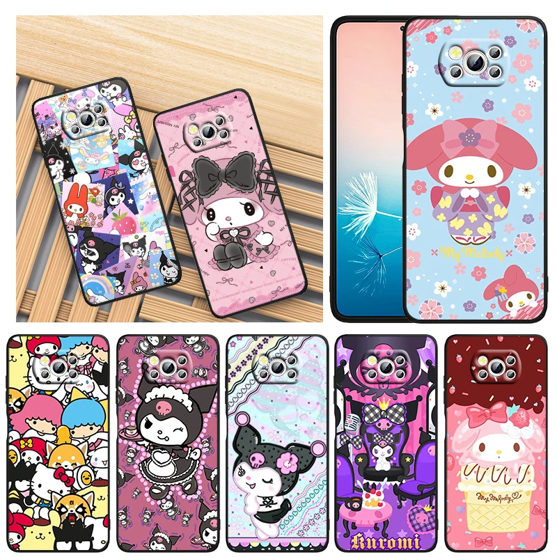 

Pink girl Melody Sanrio For Xiaomi Civi Mi Poco X4 X3 NFC F3 GT M4 M3 M2 X2 F2 Pro C3 4G 5G Black Soft TPU Phone Case