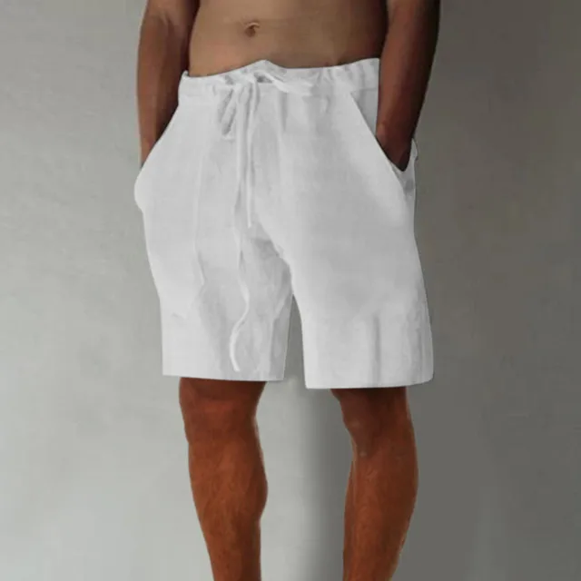 

Шорты мужские из хлопка и льна, дышащие легкие тонкие Бермуды, свободные пляжные шорты с кулиской, летняя модная одежда