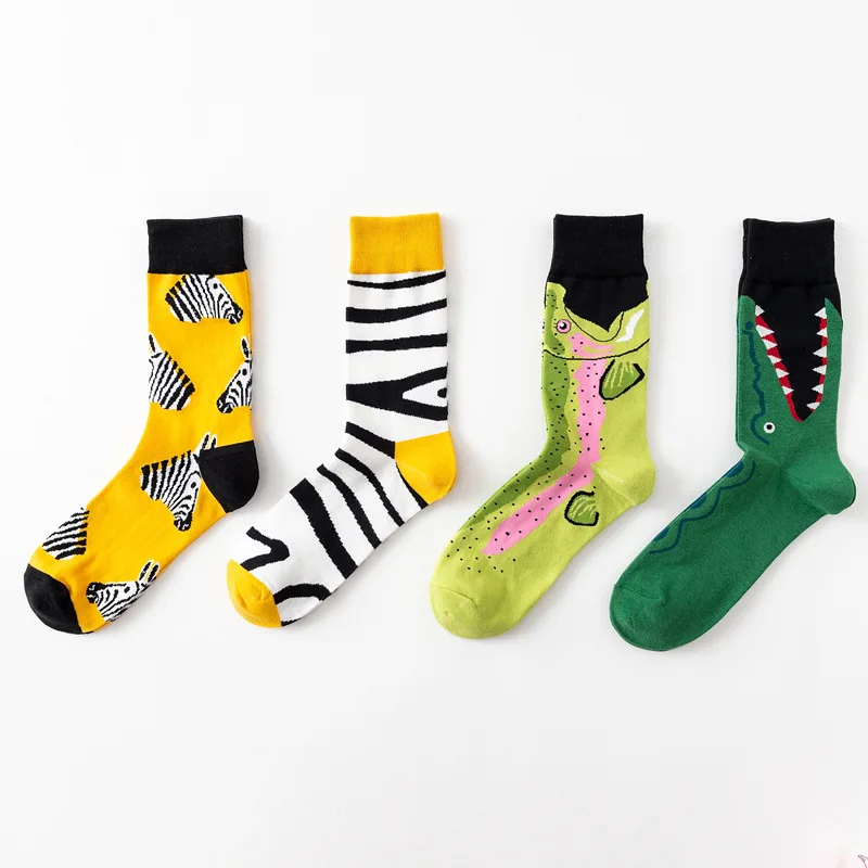 

1Pair Fashion Cotton Animals Pattern Comfortable Middle Tube Stockings for Spring Winter Funny Breathable Men Socks Keep Warm