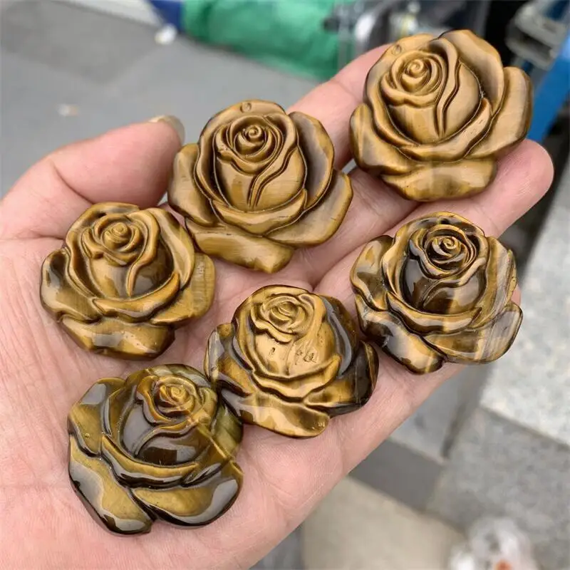

Natural Tiger Eye Stone Flowers Hand-Carving Crystal Crafts Gift Healing Stone Home Decoration 1pcs