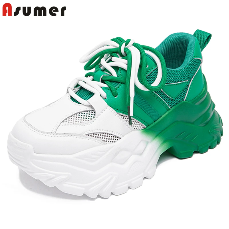 

ASUMER 2022 New Suede Women Sneakers Lace Up Platform Flats Chunky Sneakers Mixed Color Casual Shoes Spring Summer Shoes