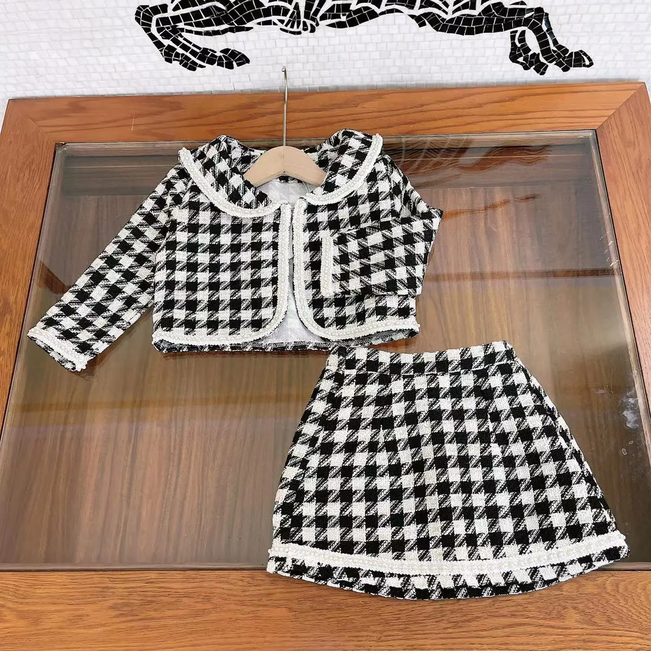 Brand designer children's elegant suit girl Xiaoxiang niche coat + skirt two-piece birthday party dress high quality children's