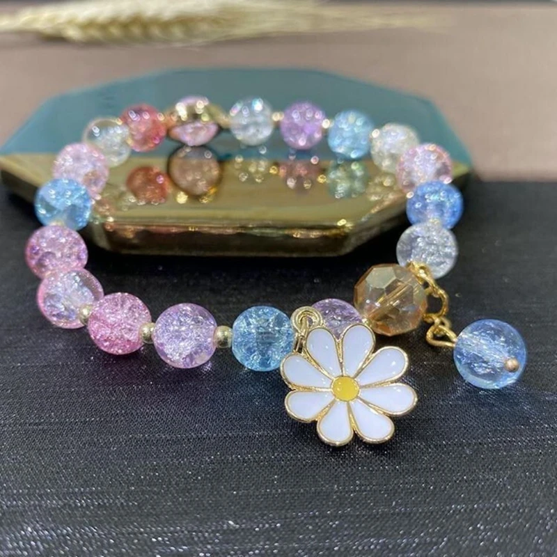 

New Korean Flowers Daisy Bracelets Bohemian Colorful Crystal Beaded Bracelet for Women Handmade Elastic Rope Pulseira Jewelry