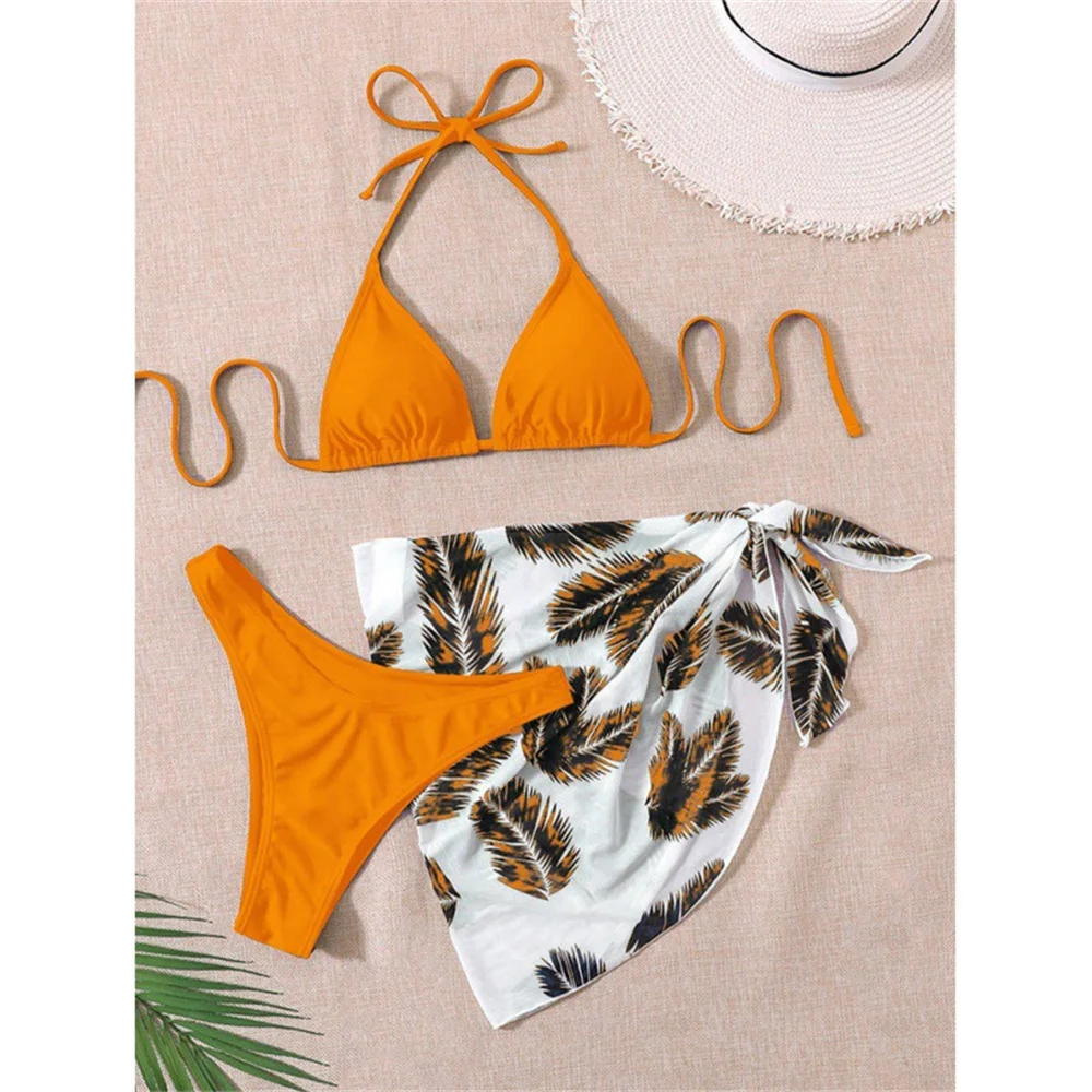 Комплекты бикини с бразильским принтом купальник лямкой на шее треугольный