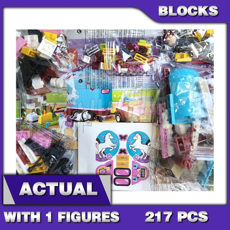 

217pcs Friends Heartlake City Emmas Horse Trailer Robin Adventure Camp 10161 Building Blocks Girls Toys Compatible with Model