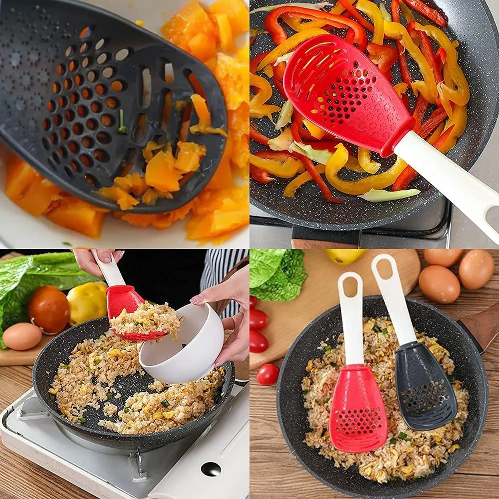 

Multifunctional Cooking Spoon Kitchen Strainer Scoop To Cut Garlic Hanging Hole Potato Garlic Press Colander Spoon Egg Mixer