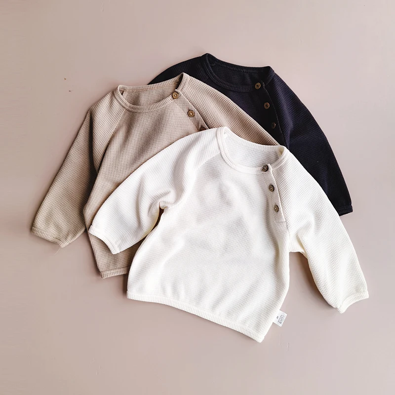 

Fall Kids Sweatshirts Solid Waffle New Spring Long Sleeve Tops for Children T-Shirt Toddler Girl Autumn Clothes Boys Sweaters