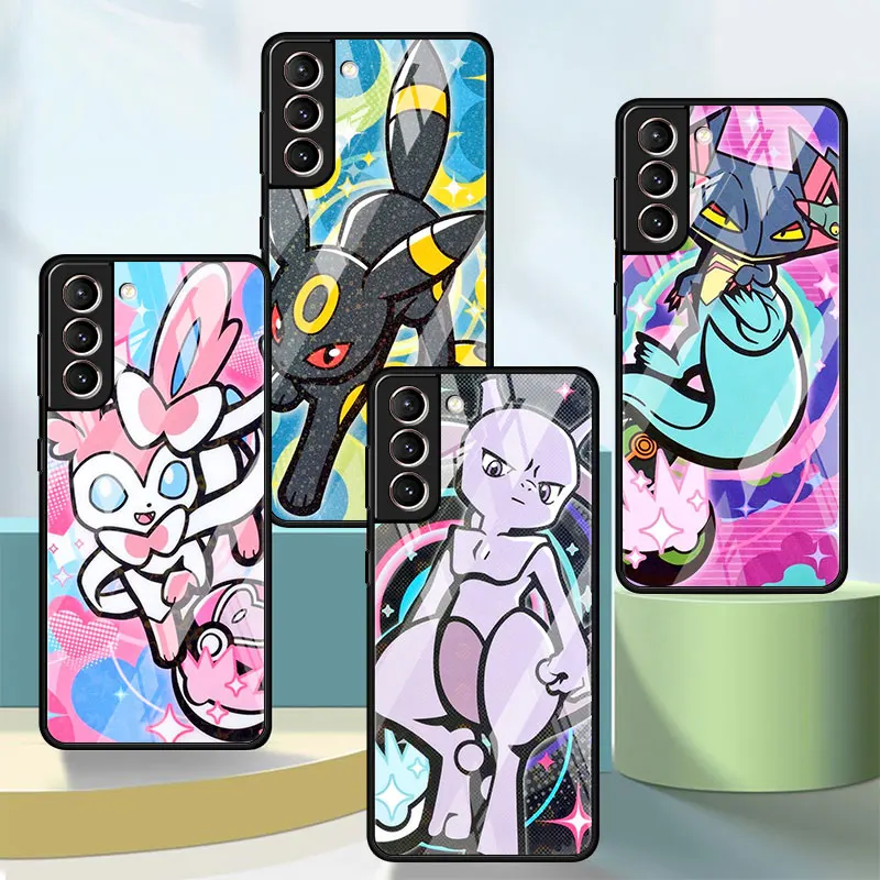 Чехол из закаленного стекла для Samsung S23 Ultra 5G Note 20 S10 4G S20 FE S22 S10 Plus S21 S9, чехол для телефона Pokemon Eevee Evoli Umbreon