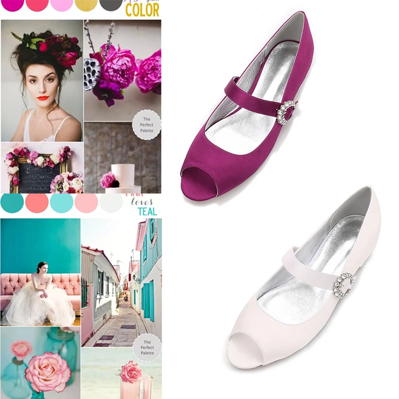 

MarHermoso Elegant Peep Toe Wedding Flats Casual Mary Jane Shoes Ankle Strap Satin Party Low Heels