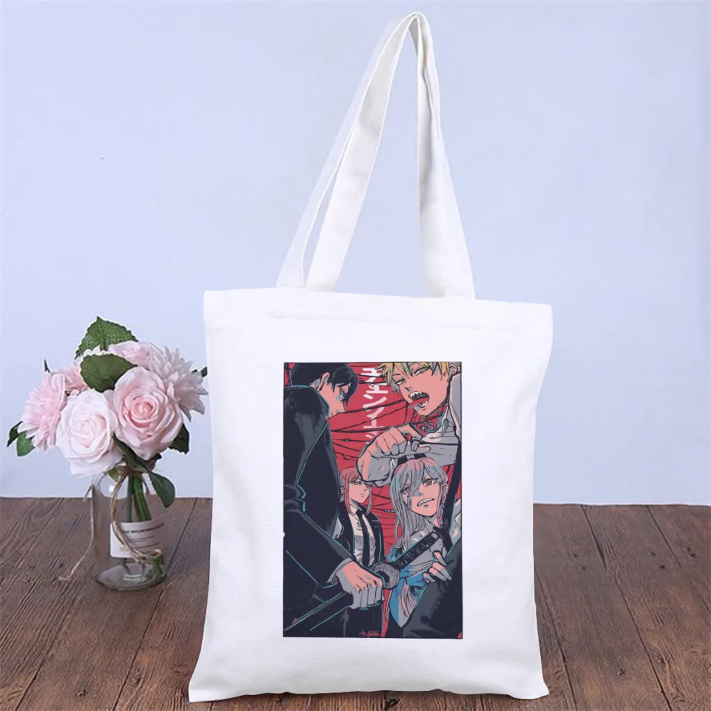 

AnimeHandbag Chainsaw Man Denji Manga Shoulder Canvas Bags Students Pocket Double Print Travel Shopper HandBags Large Tote Bag