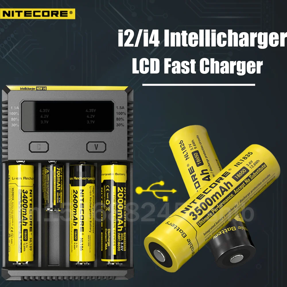 100% оригинальное зарядное устройство Nitecore I4 I2 Intelli с ЖК-дисплеем быстрое для IMR Li-Ion