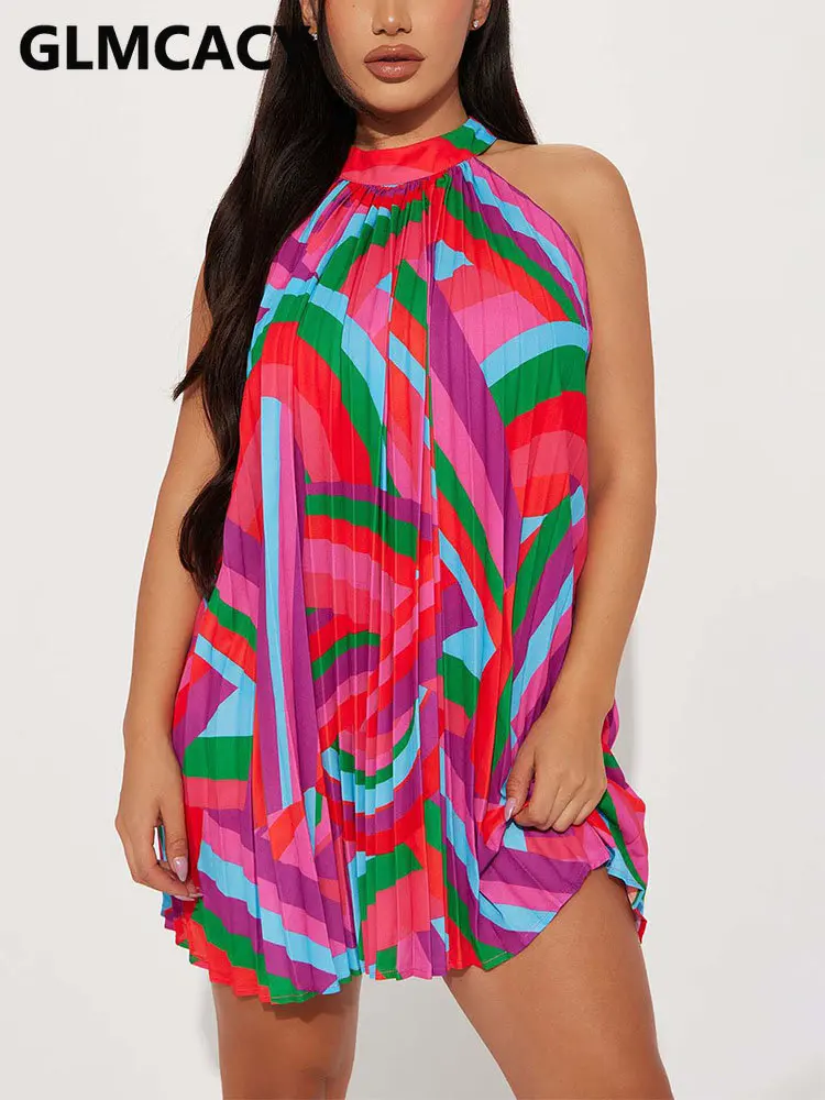 

Women Sleeveless Chic Summer Pleated Mini Dress