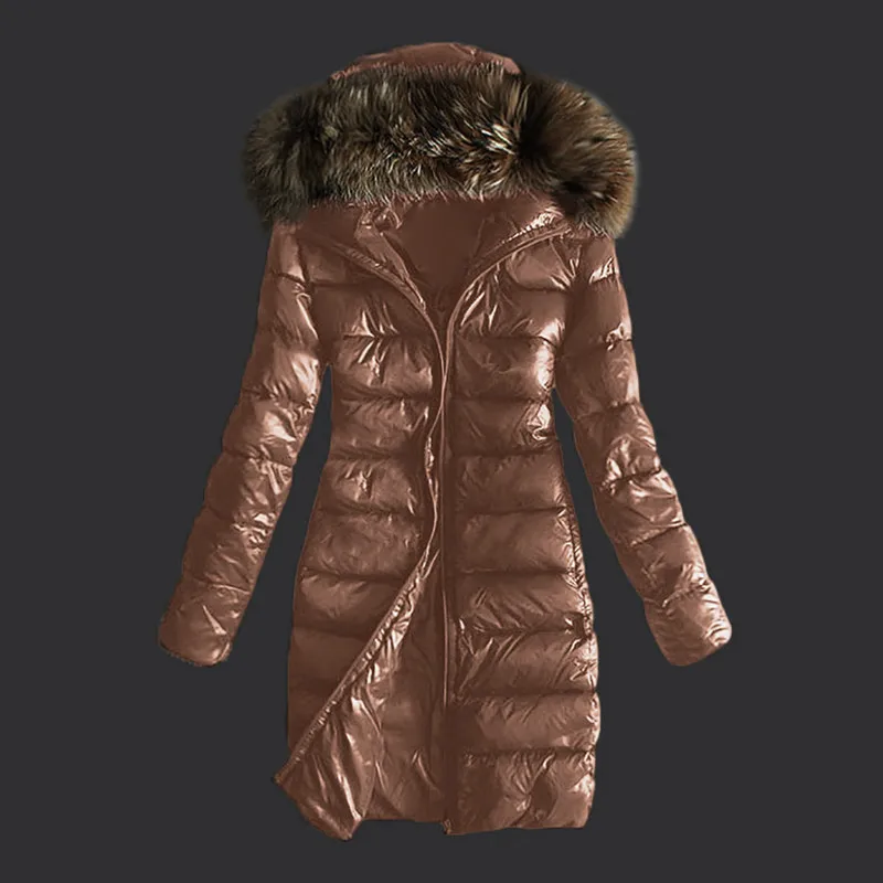 Casual Cotton Jackets Overcoat Female Outwear Warm Fur Collar Hoodie Parka Coat Women Winter Brown Hooded Coats Slim Fit  Jacket