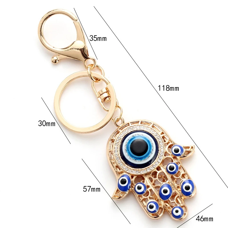 Fashion Fatima Hamsa Hand Keychains Turkish Big Blue Evil Eyes Key Ring Ethnic Style Bag Accessories For Women Men