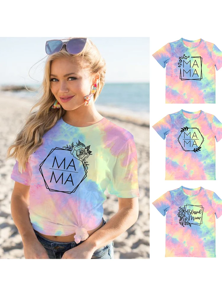 

Футболка женская с цветочной оправой, радужная рубашка с шестигранным принтом, с коротким рукавом, для мам, на День Матери