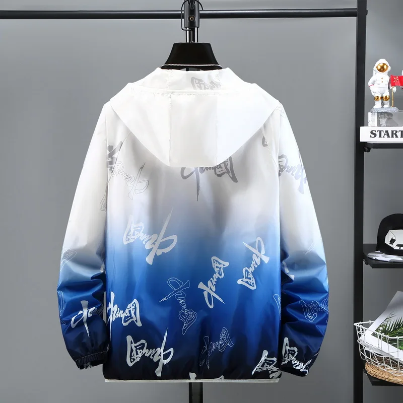 Мужская летняя куртка с капюшоном легкая тонкая ветровка модная Солнцезащитная