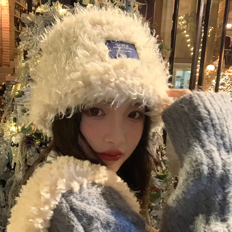 

Симпатичные плюшевые Панамы, зимняя плотная теплая лысая шапка, большая окружность головы, Корейская версия, вязаные женские шапки для рако...