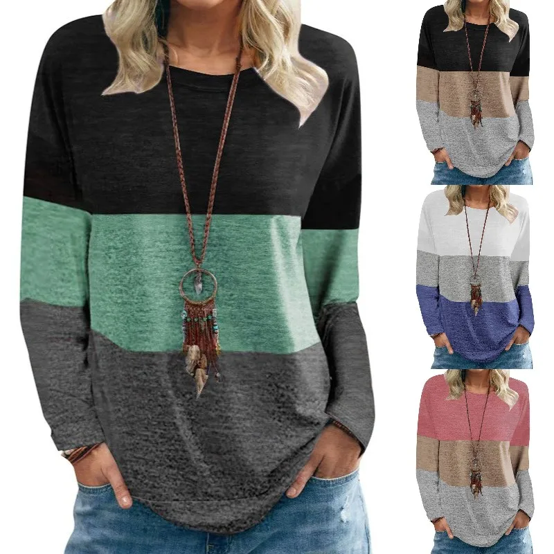 

Female Clothing Harajuku Patchwork Oversized T-shirt Vintage Loose Casual Tops Women 2021 O Neck Aesthetic Long Sleeve T-shirts