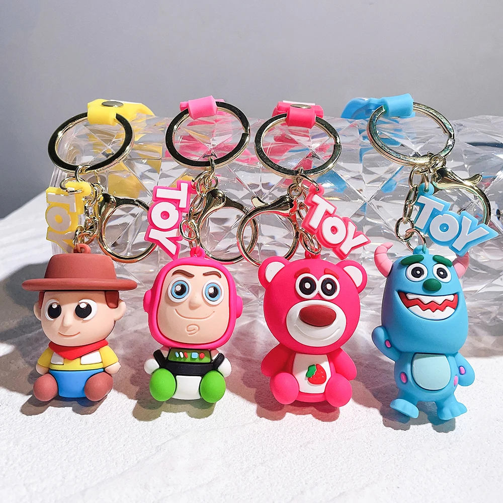 

Disney Toy Story Keychain Cute Figure Woody Buzz Lightyear Lotso Silicone Pendant Keyring Car Backpack Key Holder Accessories