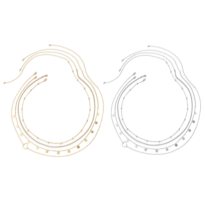 

MXMB 4Pcs Belly Waist Chain Multilayer Metal Chains Body Jewelry Beach Summer Accessory Belt for Women and Girls
