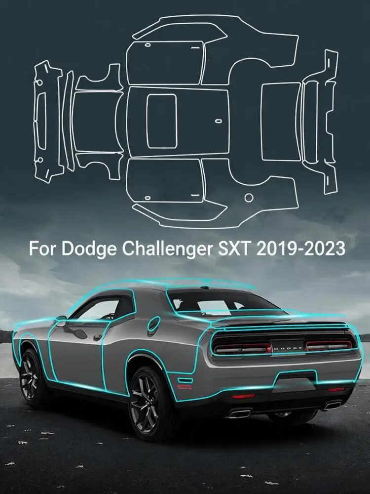 Фото Для Dodge Challenger SXT 2019-2023: Защитная пленка из ТПУ для бампера и капота, устойчивая к царапинам, самовосстанавливающаяся, невидимая, предварительно вырезанная, PPF-пленка (комплект) №1