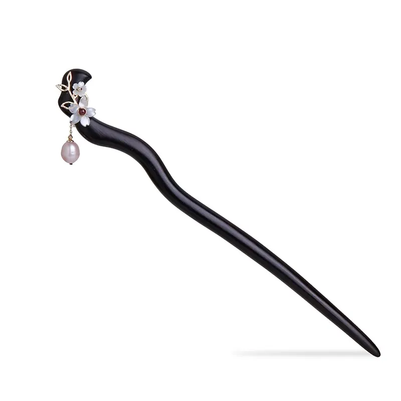 

Ebony hairpin women pearl pendant hair ornaments traditional Chinese style antique wood hairpin 2022 new
