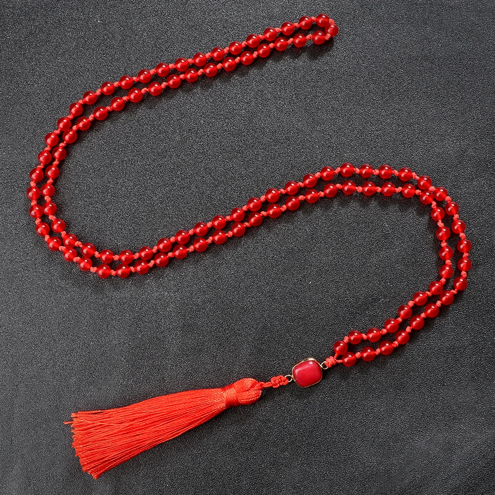

New Fashion 108 Mala Pendant Necklaces 6mm Natural Red Stone Beaded Prayer Meditation Necklace Lucky Men Women Yoga Jewelry Gift