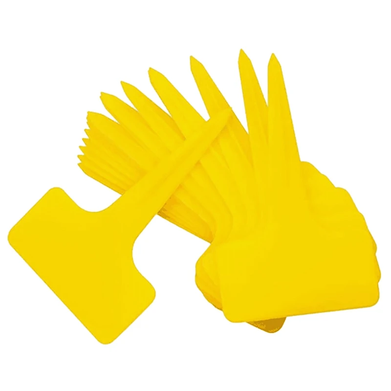 

100 Pcs Waterproof Plastic Plant Tags T Type Nursery Garden Labels (Yellow)