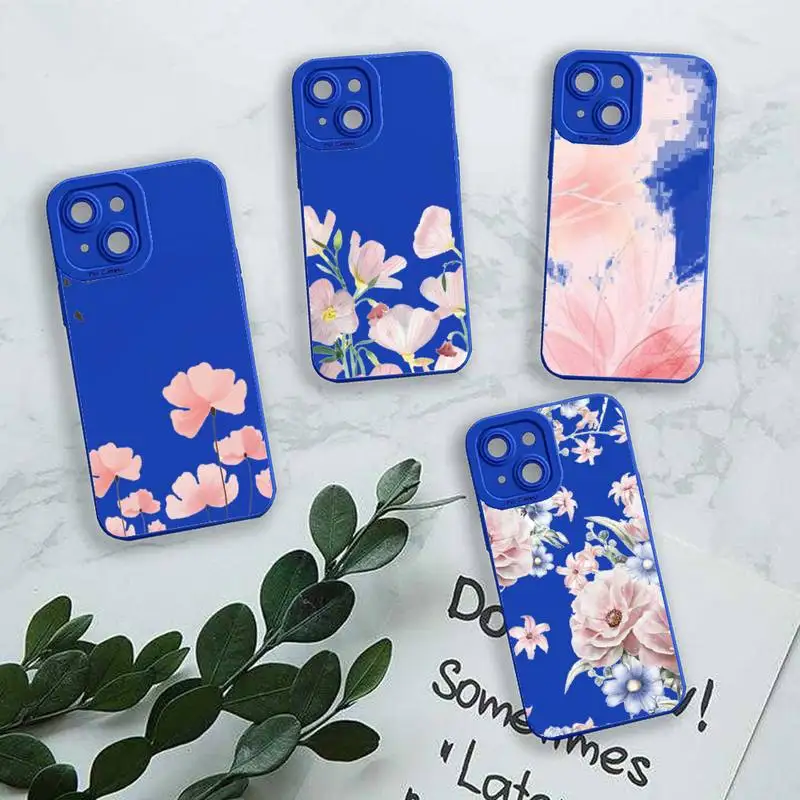 

Beautiful Flower bud Phone Case For iPhone 13 12 11 Pro MAX Mini X XS XR 7 8 Plus Liquid Silicone Klein Blue