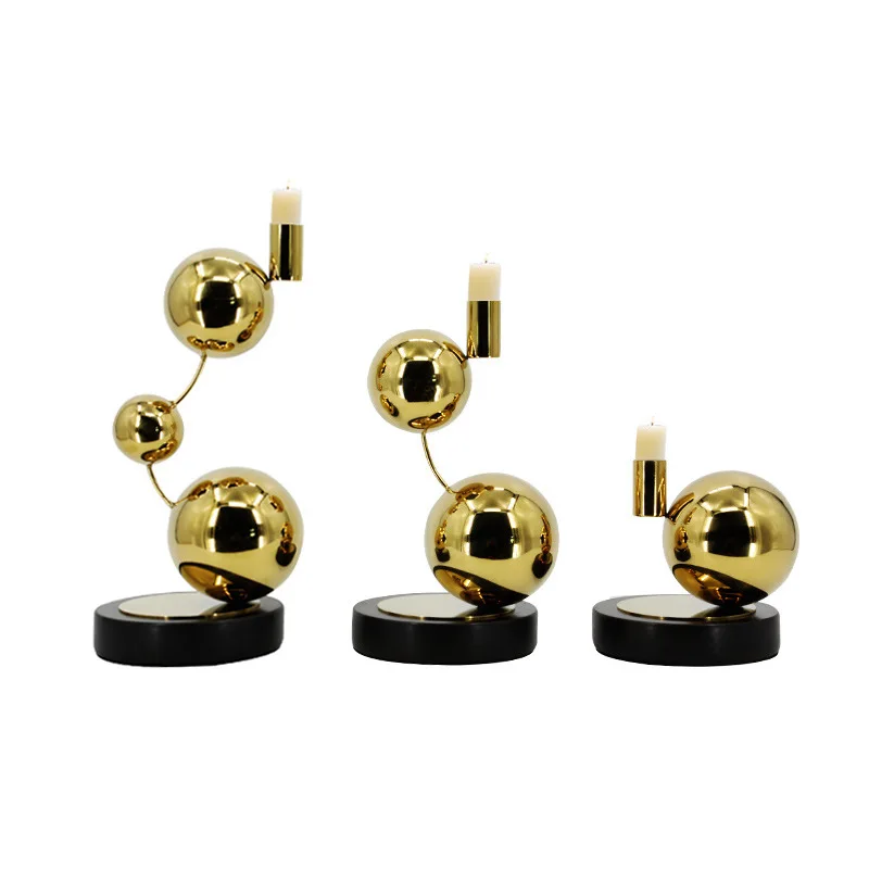 Nero Marquina Natural Marble Candle Holder Luxury Golden Stainless Steel Candlestick Home Decoration (art.: 3920caa424052) - 3920caa424052