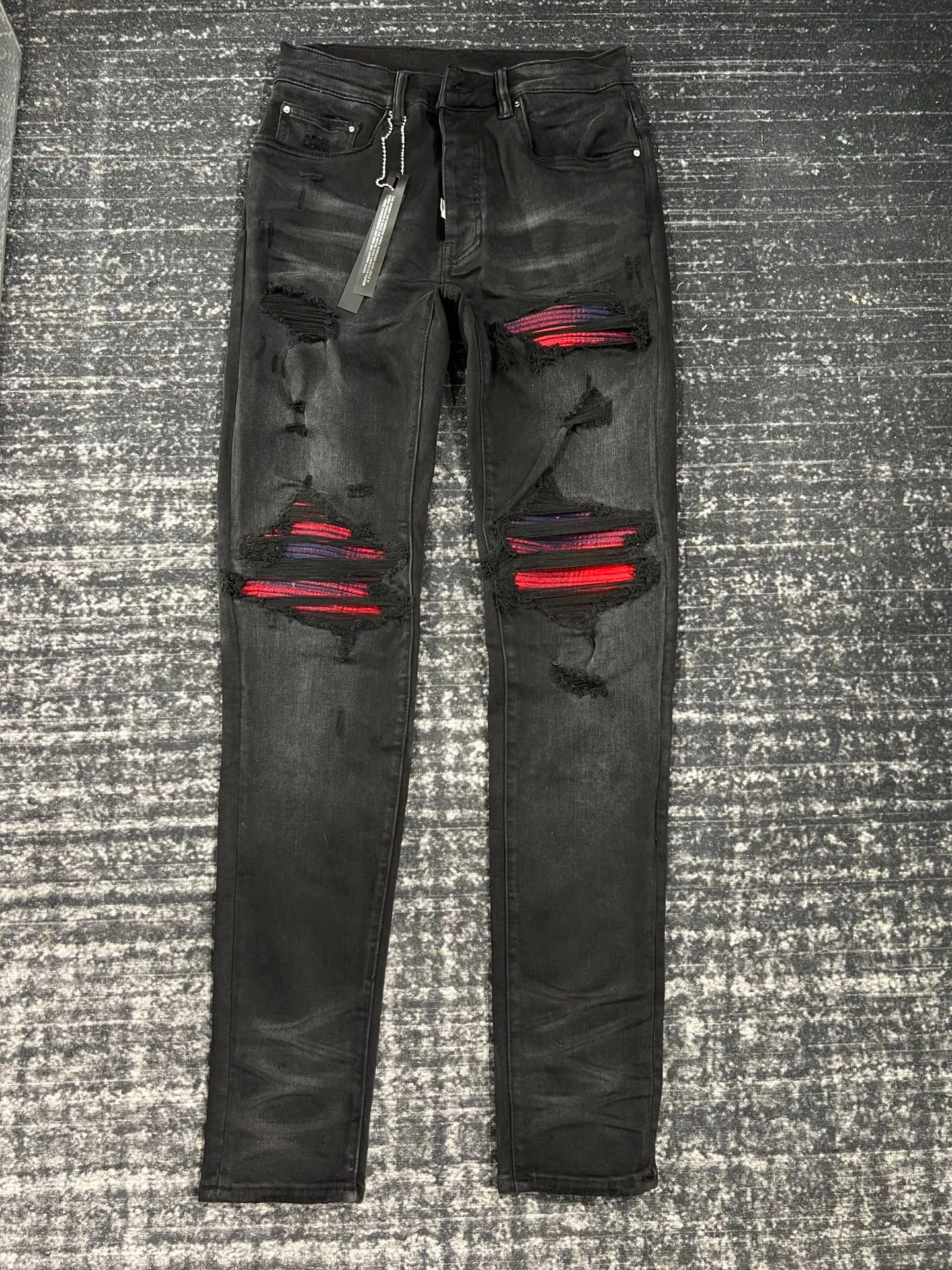 

Джинсы мужские Стрейчевые в стиле пэчворк, рваные брюки из денима, узкие, с маленькими пуговицами, в стиле ретро, красные