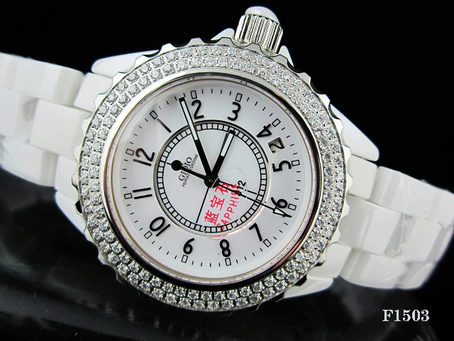 

Quartz Ceramic 2 Row Diamond Watch Mens Women white Black Rhinestone