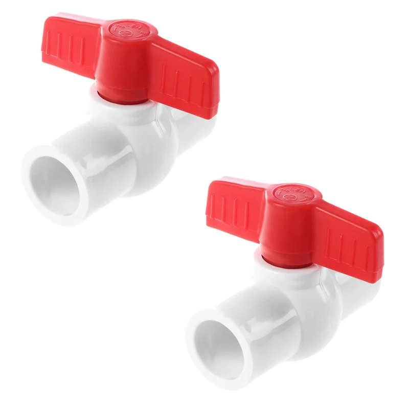 

2Pcs 20Mm X 20Mm Slip Plumbing T Handle Full Port PVC-U Ball Valve White+Red