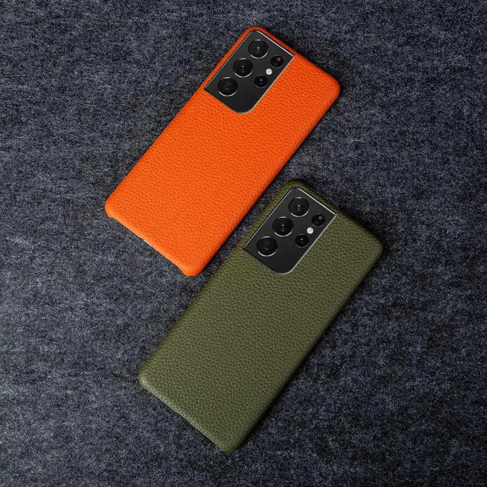 For Samsung S21 Ultra Case Litchi Grain Genuine Leather Cases for Galaxy S21 S21Plus S22 Plus Phone Cover Coque Back capa