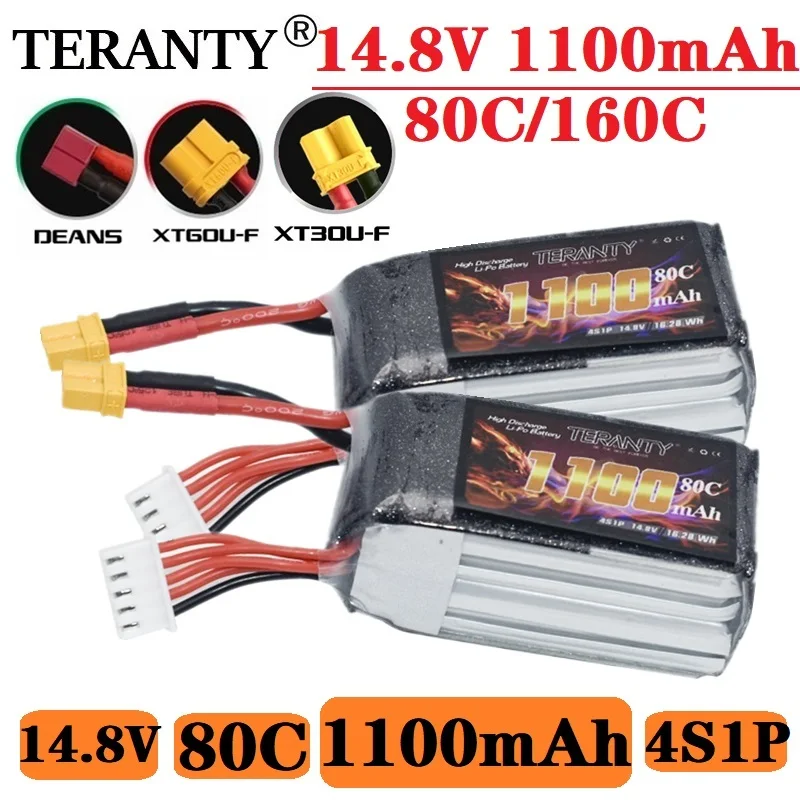 

TERANTY 4S 14,8 V 1100mAh перезаряжаемая литий-полимерная батарея 80C/160C XT30/XT60/T Plug для FPV гоночного дрона RC квадрокоптера вертолета запчасти