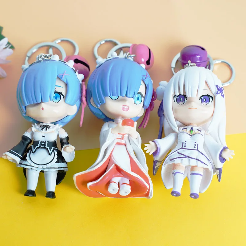 

Anime Re:life in a Different World from Zero keychain Rem Ram Cartoon Figure Key Chain Bag Car Pendant Keyring Jewelry Gift