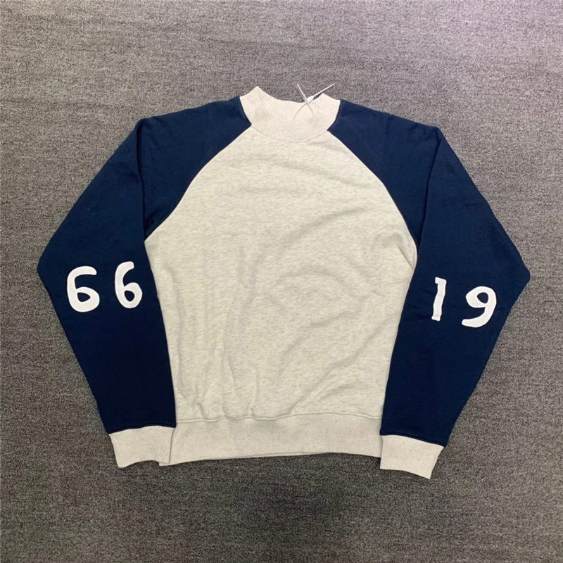 

Half Turkleneck Patchwork KAPITAL Sweatshirts Solid Cotton Men Women 1:1 High Quality Carck 6619 Number Print Sleeve Hoodie