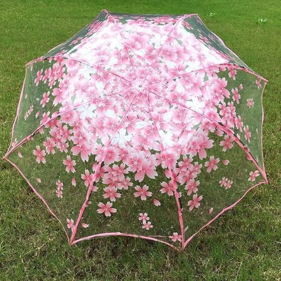 

Romantic Transparent Clear Flowers Bubble Dome Cute Goth Umbrella for Wind Heavy Rain Women Sun Umbrella