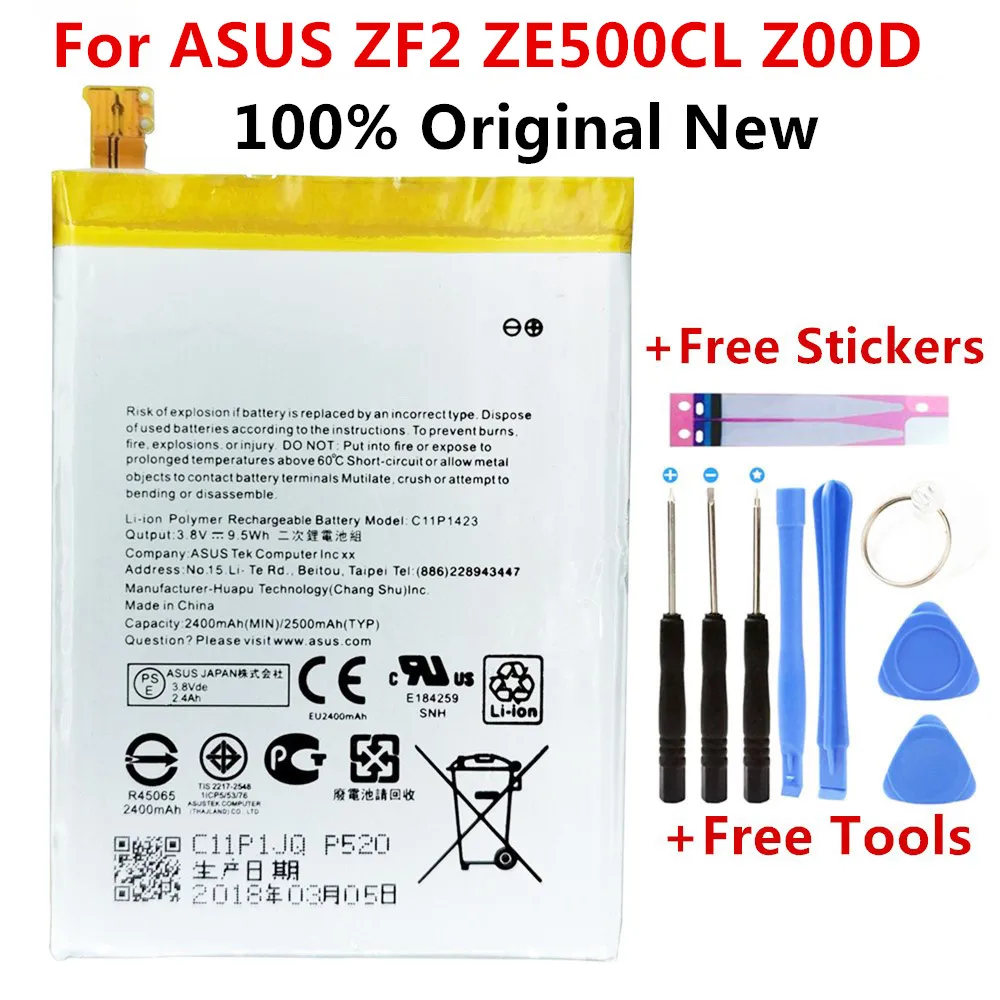 

100% Original High Capacity C11P1423 Battery For ASUS ZF2 ZE500CL Z00D 2400mAh Batteries Bateria+ Tools