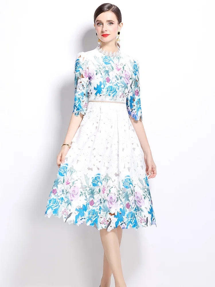 Женское кружевное платье SMTHMA облегающее ажурное средней длины с коротким