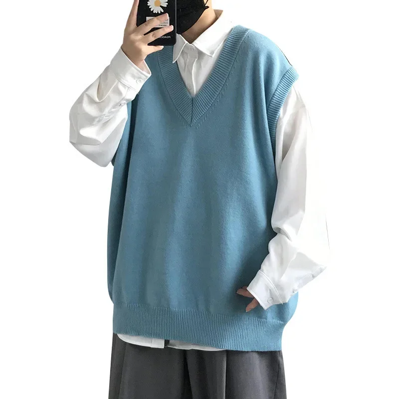 Мужской свитер с v-образным вырезом в гонконгском стиле модный однотонный