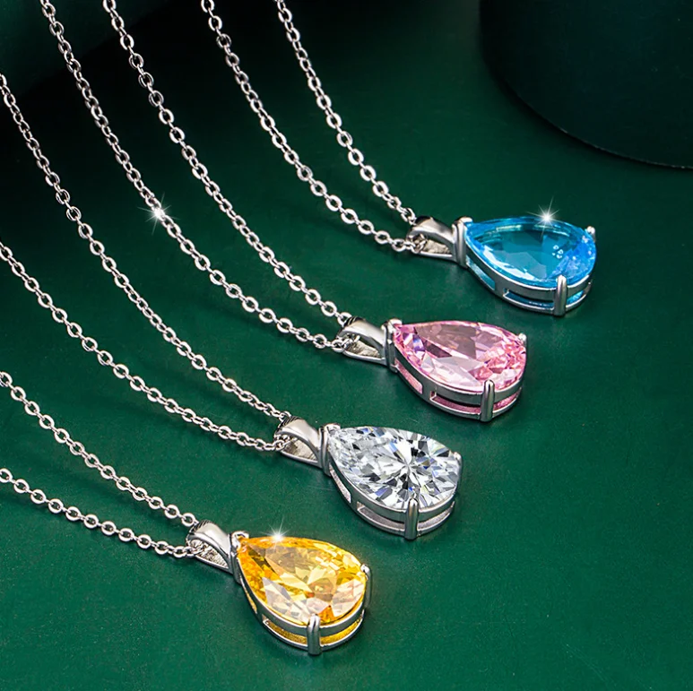 

ANGLANG Luxury Waterdrop Pendant Necklace Bridal Wedding Shiny CZ Stone Romantic Gift Elegant Fashion Necklace Jewelry for Women