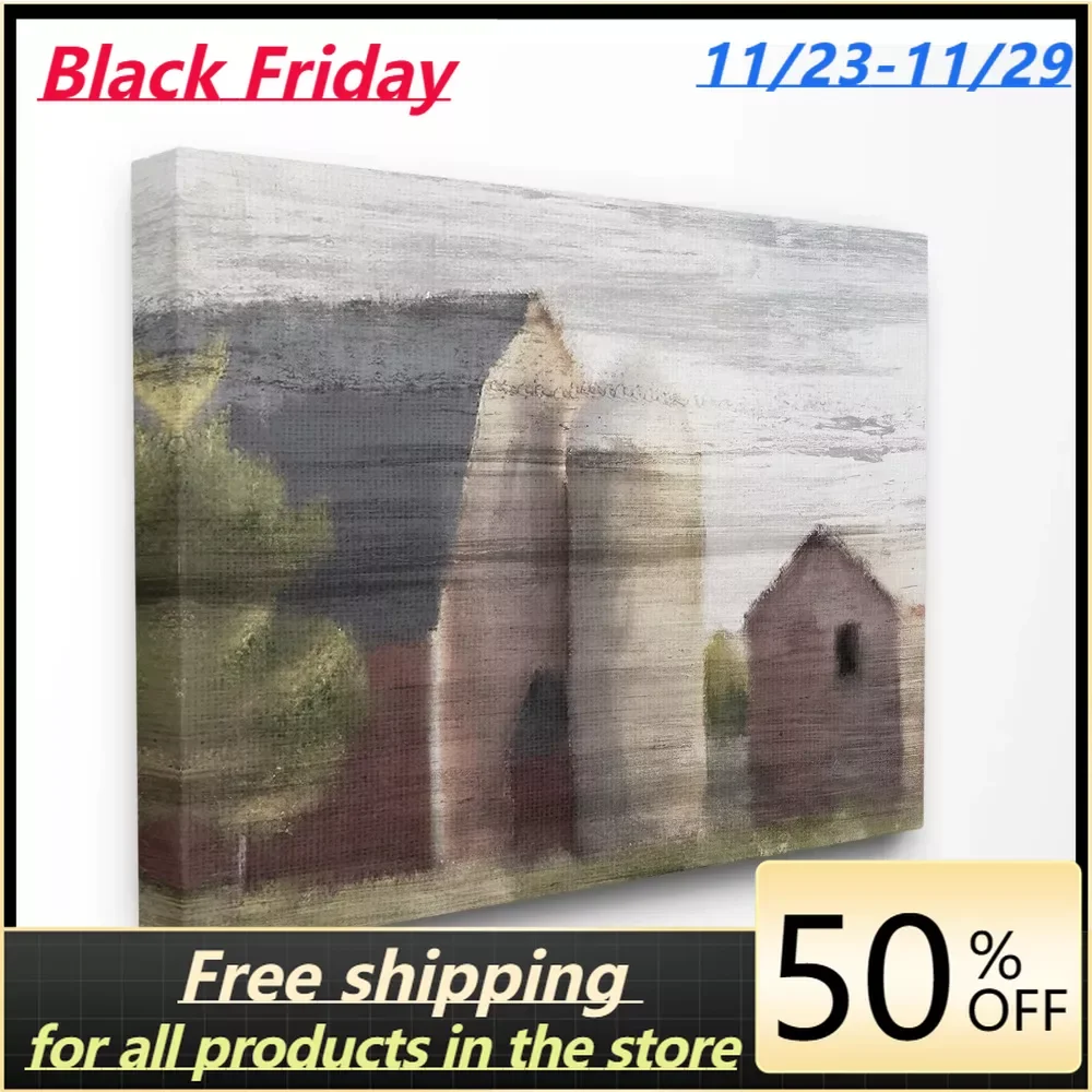 

Canvas Painting Wall Art Home Decor Streaky Rustic Barn Painting In Subdued Tones Canvas Wall Art