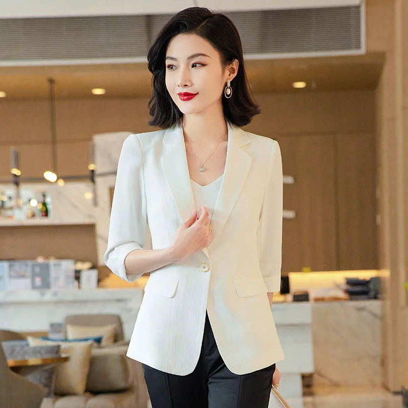 Quality Spring Summer Women's Korean Fashion Elegant Loose Medium Sleeve Jacket Office Leisure Blazer Thin Cardigan Coat Top 4XL