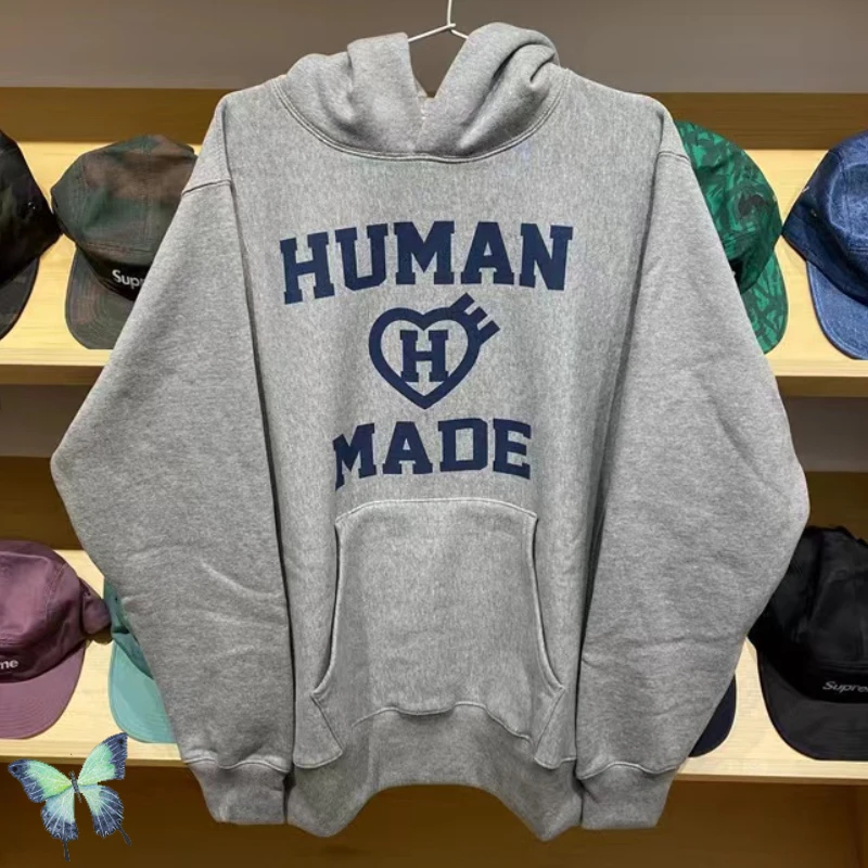 Human Made 2022 New Fashion 380g 100% Cotton Fleece Embroidery Love Heart on Sleeve Hoodie Sweatshirt