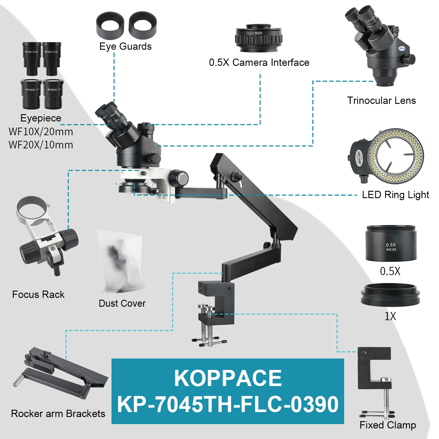KOPPACE 3 5X-90X черный тринокулярный стереомикроскоп настольный зажим с рокерным