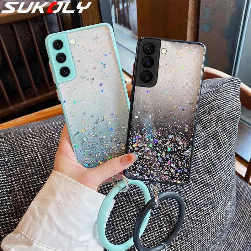 

Мягкий силиконовый чехол с градиентным блестящим кольцом-браслетом Для Samsung S22 S21 S20 FE Plus Note 20 Ultra A52 A72 A52S A32 A13 A53 A51 A71