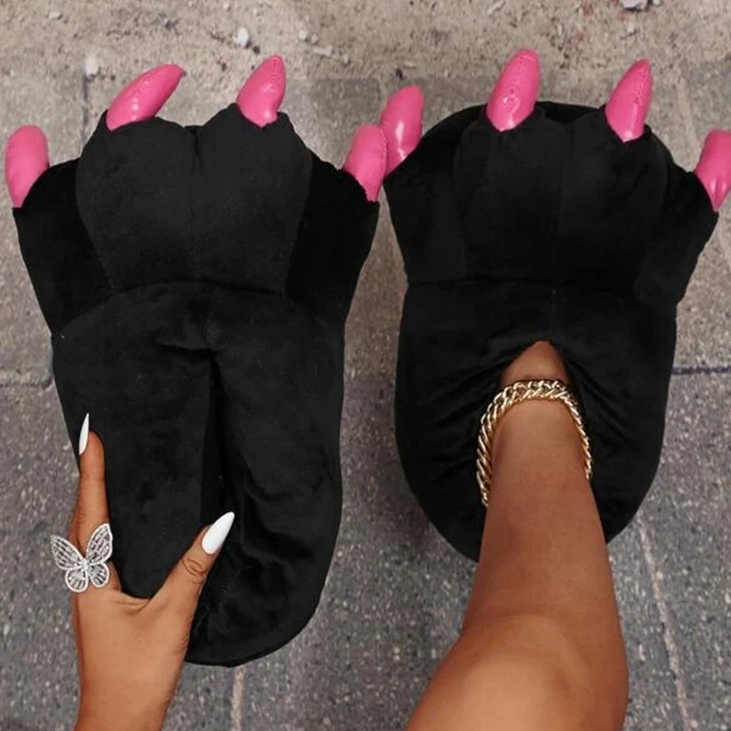 

Winter Paw Design Novelty Slippers Women Fur Slippers Slip-on Bedroom Warm Cotton Couples Shoes Indoor Cartoon Animal Slides