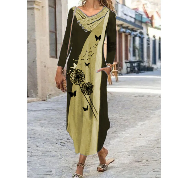 Autumn and Winter Long Dress Women's Printed Long Sleeved Casual Party Elegant Dresses Female & Lady Clothing